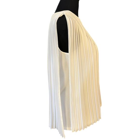 Gracia White Crew Neck Sleeveless Pleated Cape Blouse Size M - Picture 2 of 8